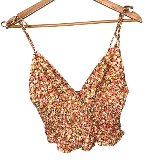 NWT Sim & Sam Tie Strap Floral Smocked Ruffle Cami - Picture 2 of 11